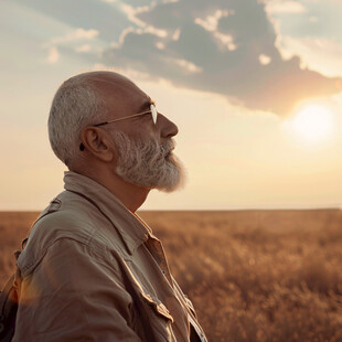 老人看夕阳