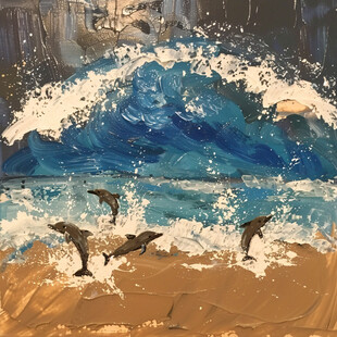 抽象风景画山峰海豚