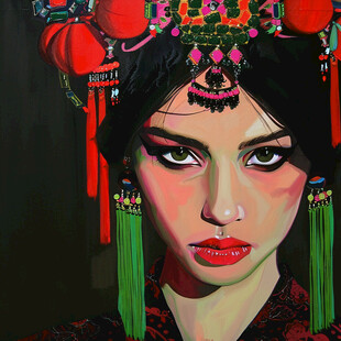 装饰画水彩花旦手绘