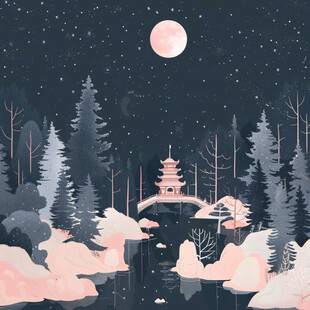 虎溪夜月景点插画