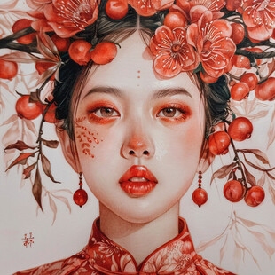 木棉花美女插画