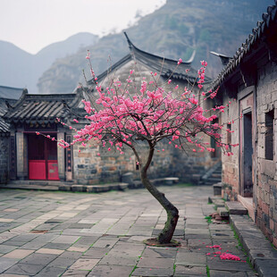 老房子旁的桃树