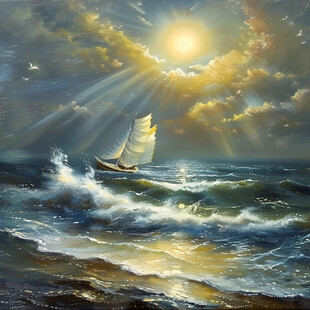 扬帆踏浪油画