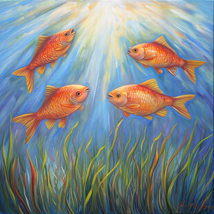 跃出水面的鱼装饰画