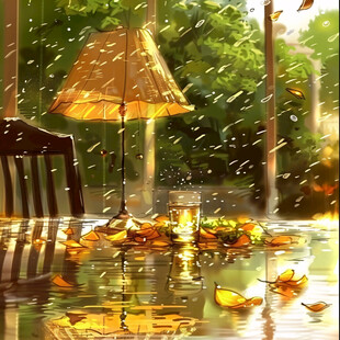 秋雨街道落叶
