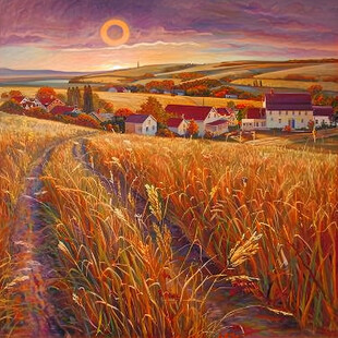 黄昏时的油画乡村