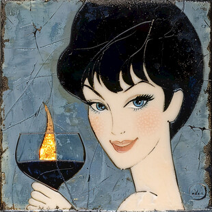 红酒女人插画