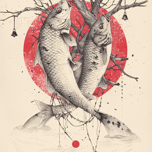 禅意招财鲤鱼插画