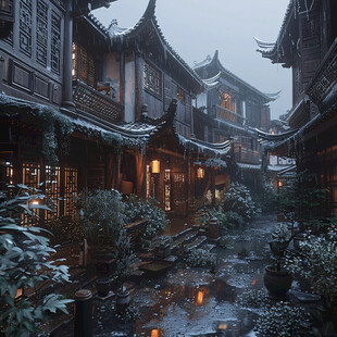 古代街道夜景