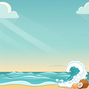 手绘海浪旭日东升