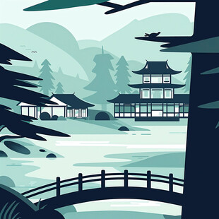 亭台楼阁插画