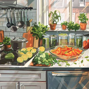 轻奢烹饪插画