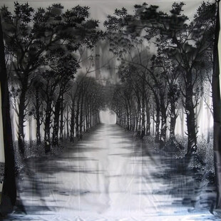 水墨杉树窗帘橱窗