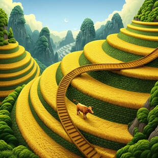 水稻梯田插画