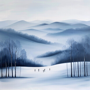 手绘冬季主题朦胧插画