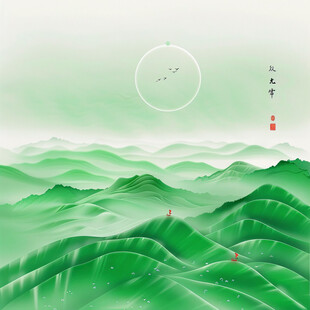 山水画茶树茶杯茶园