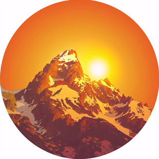 日落水墨画日落群山