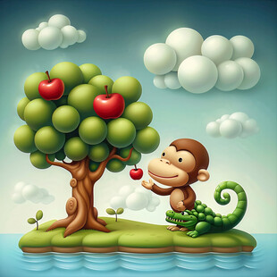 猴子吃桃插画
