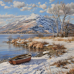 雪山渔舟河流山峰环保