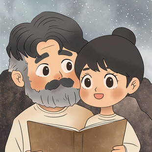 爷孙讲故事插画