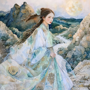 水彩风汉服美女