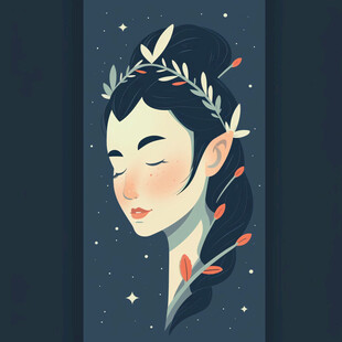 东方睡眠女子插画