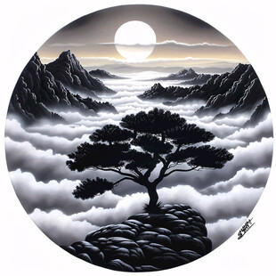 圆形迎客松装饰画