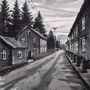 日落街道插画