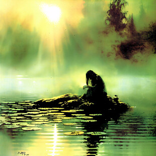 晕染墨迹禅境河流烟雾