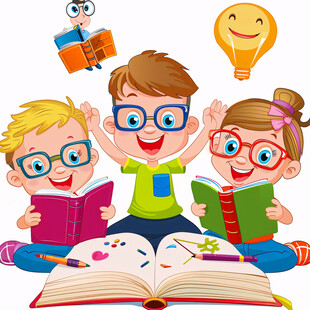 卡通小朋友看书