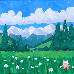 草原下雨场景