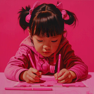 认真写字的小孩
