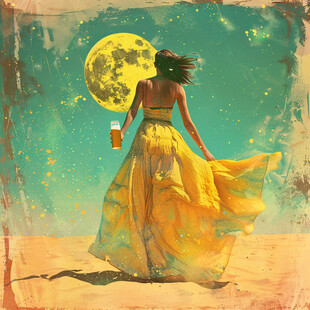 女孩看月亮装饰画