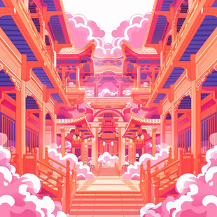 幻想粉红宫殿插画