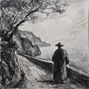 树下的老人油画