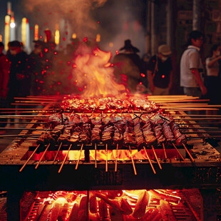 新疆夜市烤羊肉串