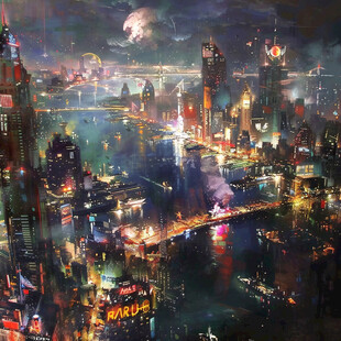 城市之夜油画