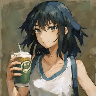 二次元女孩喝奶茶