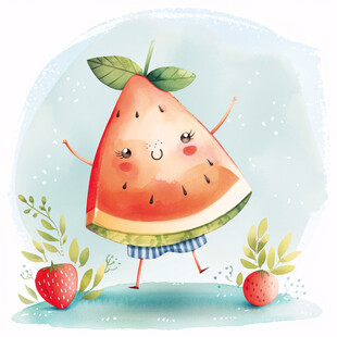 吃西瓜插画