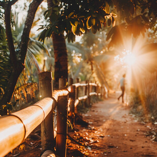 清晨步道散步人