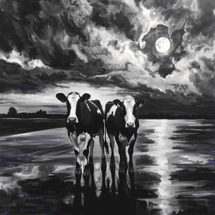 奶牛油画