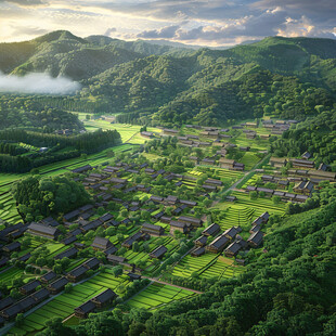 鸟瞰农田建筑效果图