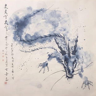 大幅蓝色经典水墨画