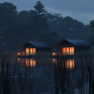 森林小木屋夜景