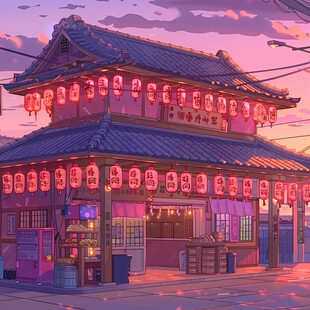 中国小吃街插画