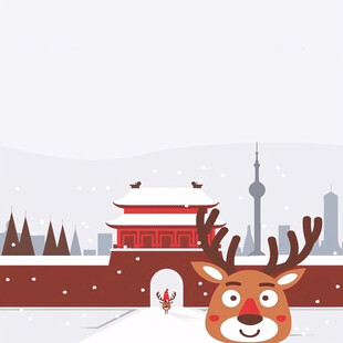 中国城市雪景插画设计