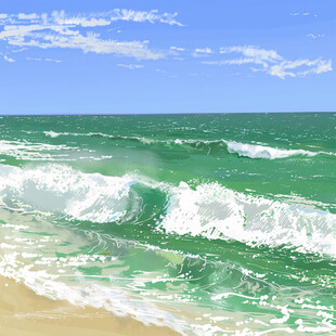 海浪水粉画