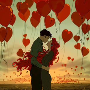 情侣拥抱浪漫插画