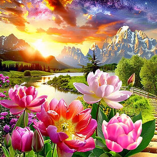 山水画风景画花开富贵