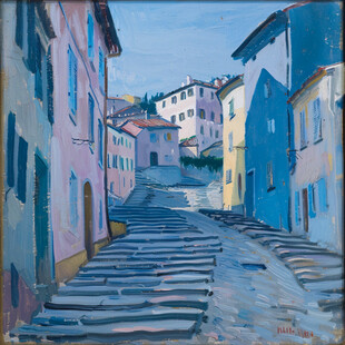 街道油画城镇油画